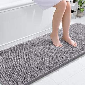 OLANLY Bathroom Runner Rugs 70x24, Extra Soft Absorbent Chenille Bath Rugs, Rubber Backing Quick Dry, Machine Washable Long Bath Mats for Bathroom Floor, Tub and Shower, Home Decor Accessories, Grey