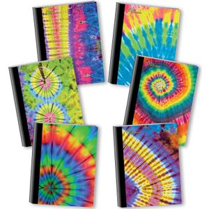 New Generation  Tie Dye - Composition Notebooks, 80 Sheets / 160 Pages Wide Ruled pages Comp Book, Durable Laminated covers with Assorted Fashion Eye-Catching Designs, 6 Pack Notebooks