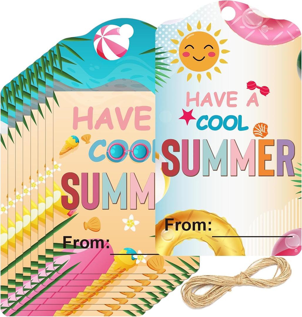 2 x 50Pcs 2 x 3.5 Inch Have A Cool Summer Tags Summer Gift Tags with String | Fun Name Label End of School Year Teacher Appreciation Label for Party Decor