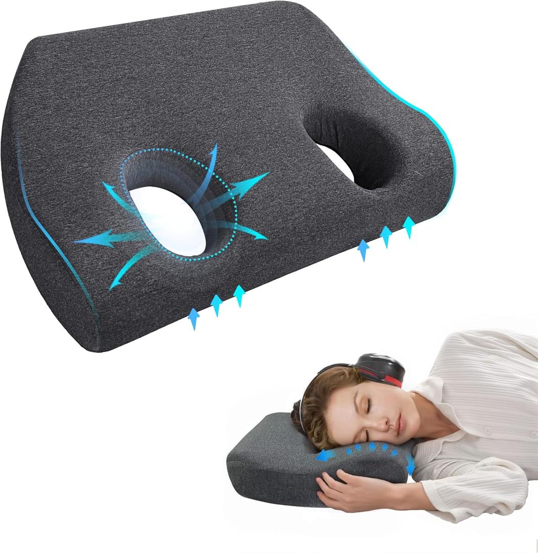 Memory Foam Ear Pillow with Hole - for Side Sleepers, Ear Pain Relief & Piercing Aftercare (CNH Pillow), Comfortable for Earplugs & Headphones