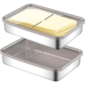 2 Pcs Cheese Container | Deli Meat Storage for Refrigerator, Stainless Steel Luncheon Meat Storage with Lid Containers for Fridge, Food Container for Kitchen