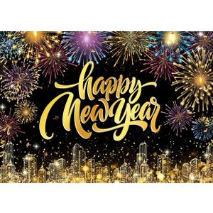 LYCGS 7x5ft 2026 Happy New Year Party Backdrop Colorful Fireworks Background for New Year's Eve Celebration X-332