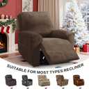 MAXIJIN Velvet 4 Piece Recliner Cover Stretch Plush Soft Recliner Chair Covers Thick Soft Reclining Chair Slipcovers Furniture Protector with Side Pocket for Kids, Pets (Recliner,Dark Coffee)