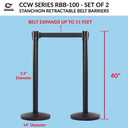 Crowd Control Warehouse CCW Series RBB-100 - Set of 2 Stanchion Retractable Belt Barriers - 11 Foot Caution Do Not Enter Belt, Yellow Post - Easy Assembly