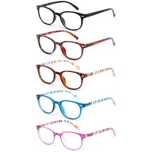 Reading Glasses Readers for Women Ladies 2.5 Lightweight Full Frame Spring Hinge Eyeglasses 5 Pack (Mix Color, 2.50)