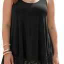 Plus Size Tank Tops for Women, Flowy Lace Trim Camisole, Loose Fit Layering Tunic Tops to Hide Tummy (Black)
