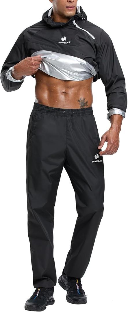 HOTSUIT Sauna Suit for Men Sweat Sauna Jacket Pant Gym Workout Sweat Suits (X-Large)