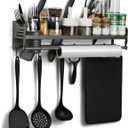 Wall Mounted Spice Rack, Hanging Spice Rack with Hooks - Kitchen Utensil Organizer for Spatulas, Spoons, And Seasoning Jars - Space Saving Solutions for the Kitchen (50CM)