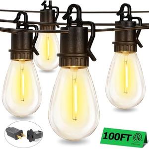 TDLOL 100FT Outdoor String Lights with 35 Shatterproof Patio Deals S14 Vintage Edison Bulbs E12 Sockets,2700K Dimmable Outdoor Lights,IP55 Waterproof LED String Lights for Outside, Patio Lights