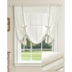LazBlinds Tie Up Curtains, Linen Privacy Thermal Insulated Balloon Roman Shade Bathroom Window Curtain, Adjustable Rod Pocket Drape for Kitchen, Living Room, Bedroom (34" W x 47" L, Linen)