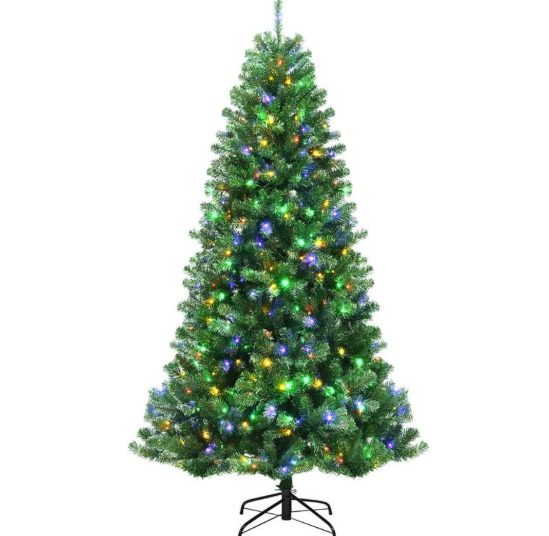 Pre-lit Hinged Christmas Tree w/ Remote Control & 9 Lighting Modes