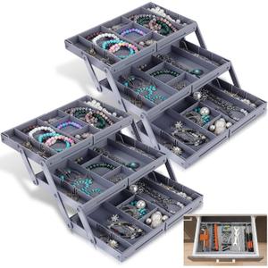 2 Pcs 3 Tier Drawer Organizers Expandable Multi Level Storage Organizer Tray Bins Collapsible Drawer Organizer Multi Level Jewelry and Cosmetics Storage for Makeup Office Supplies
