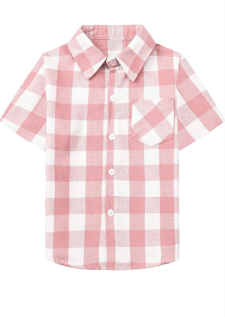 SANGTREE Boys and Mens Plaid Shirts Short Sleeve Flannel Shirt Casual Summer Button Down Shirts, 2-3 y