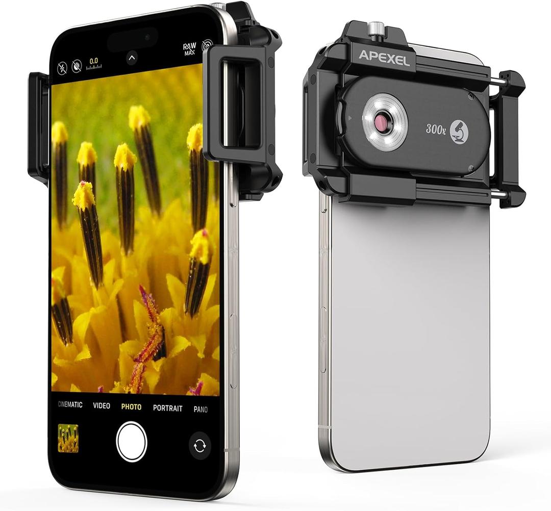APEXEL 300X Phone Microscope Lens, Phone Camera Micro Lens with Universal Clip/LED Light/CPL, Mini Pocket Microscope, Phone Lens Attachment Fit for iPhone 17/16/15/14/13, Samsung, and Most Smartphone