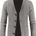Mens Casual Shawl Collar Cardigan Sweater Slim Fit Cable Knit Button Up Sweaters with Pockets (Medium, Light Gray)