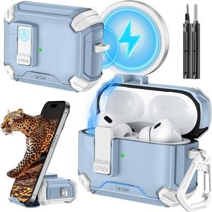 Inesore Compatible with AirPods Pro 2nd/1st Generation Case Cover with Phone Stand & Cleaning Kit,Compatible with Magsafe,Magnetic Automatic Lock for iPod Pro Charging Case(USB-C/Lightning Cable)