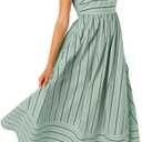 Shouyatou Women's Striped Back Smocked Maxi Dress Sexy Spaghetti Strap Cut Out Flowy Swing Long Dress, M