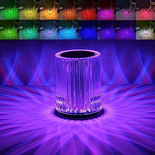 Leroxo Portable Crystal Table Lamp,3 Color Touch Control Rechargeable Lamp,3-Levels Brightness Room Decor Desk Lamp (16 Color)