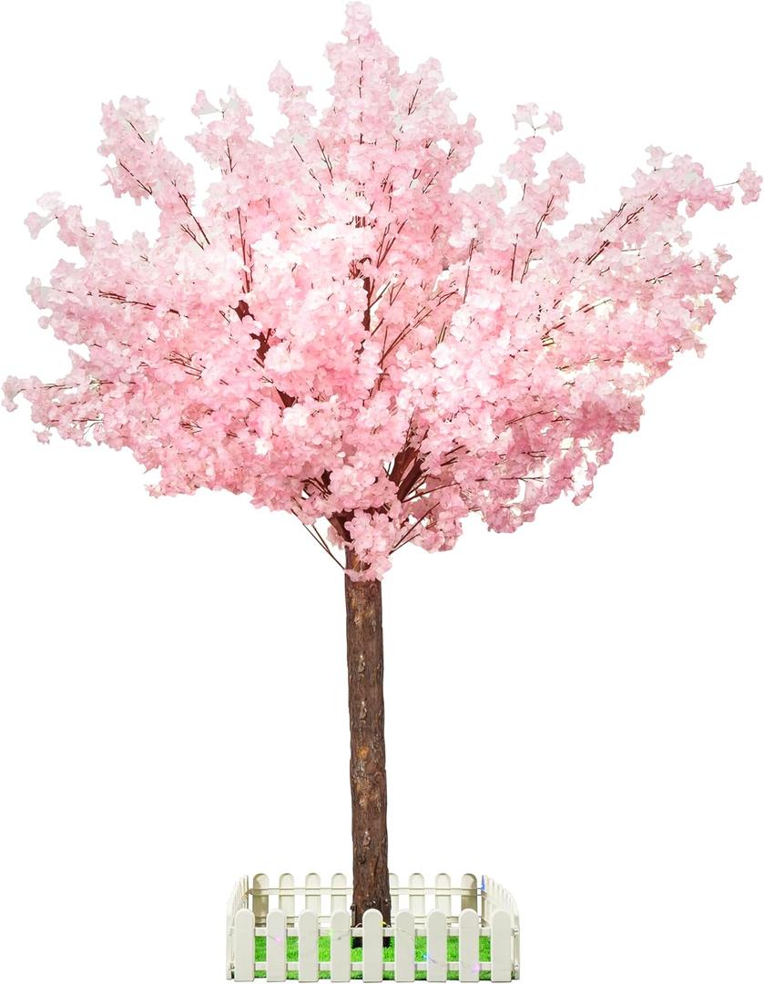 Artificial Cherry Trees Indoor Decor: Handmade Natural Fake Cherry Blossom Pink Tree Outdoor for Party Wedding Christmas (6ft 11in)