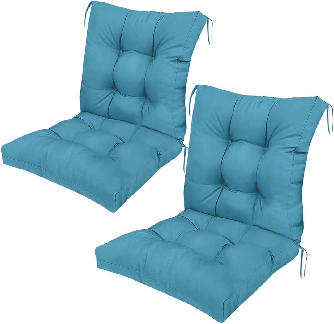 Outdoor Chair Cushions Set of 2 with Ties Non Slip Teal Blue Waterproof Tufted Patio Wicker Chair Cushion Replacement for Outdoor Rattan Wood Dining Wicker Chairs Teal Blue, 41.7"*20.8"