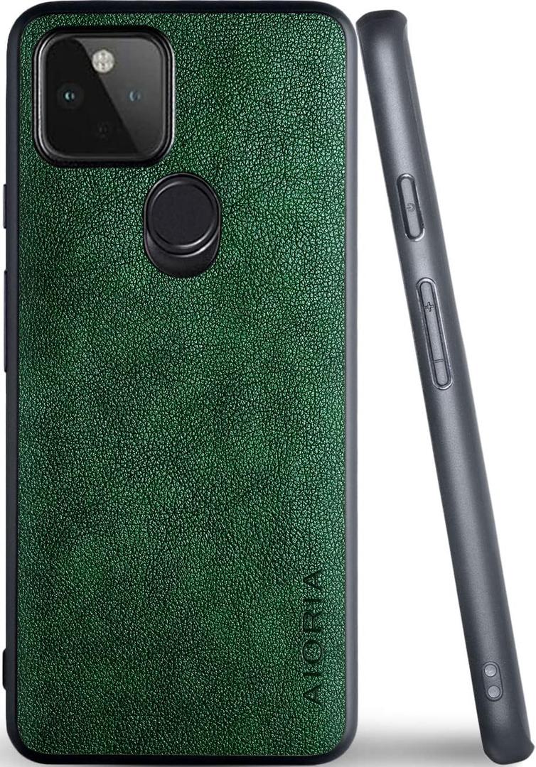 Google Pixel 5 Case, 6.0 inch Premium PU Leather Phone Cover Retro Design Full Protective case for Google Pixel 5, 5g (Green)