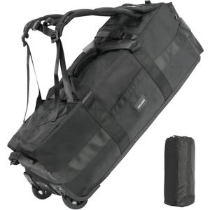 80L Rolling Duffle Bag with Wheels - 31" Heavy-Duty Foldable Travel Duffel Bag, Water-Resistant Wheeled Luggage with Shoulder Straps & Pockets for Camping, Gym, Airplane (Black)