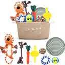 Abbylike New Puppy Gift Basket Puppy Starter Kit Dog Gift Storage Basket with Dog Toys Set Chew Toys Teething Interactive Squeaky Plush for Doggie Birthday Gifts and Pet Necessities