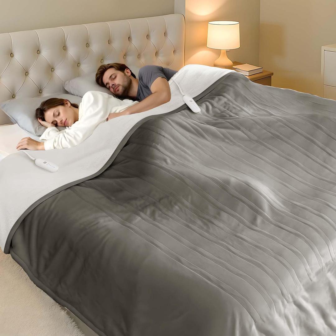 Heated Blanket Queen Size - 84" x 90" Electric Blanket with 5 Heat Settings, Double Zone Heating, 10 Hrs Auto Off, Overheat Protection, Washable Heating Blanket, Gifts for Grandma, Grey