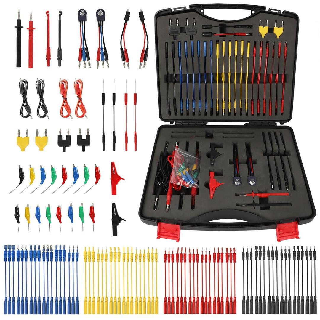 110PCS Automotive Circuit Test Lead Kit, Multimeter Leads Kit,Multi Function Auto Diagnostic Tools with Power Back Probes Test Lead Set Wire Connectors Set with Black Carrying Case,Alligator Clips