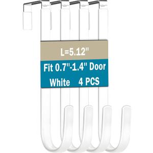 Over The Door Hooks, 4 Pack Steel Door Hangers Hook w/Rubber Coating, Fit 0.7''-1.4'' Door Width, Organizer for Living Room, Bedroom, Bathroom, Kitchen Hanging Clothes, Towels, Hat, Bag