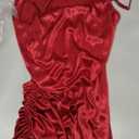 Women's Spaghetti Strap Satin Dress Sexy Backless Drawstring Ruched Split Hem Cocktail Evening Party Wine M