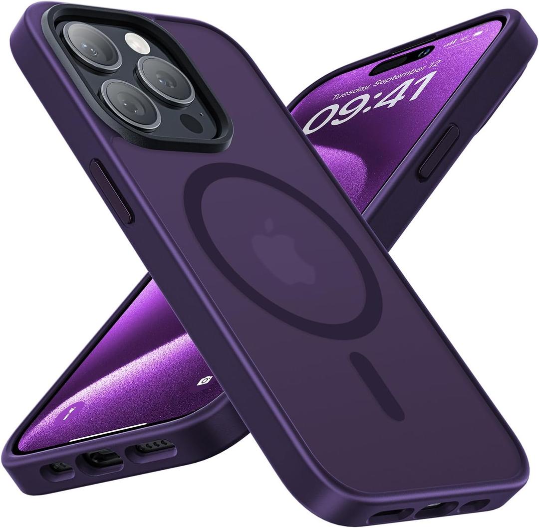 Magnetic for iPhone 15 Pro Case [Military-Grade Protection][Compatible with MagSafe][Translucent Matte] Shockproof Protective Slim Phone Case for iPhone 15 Pro, Dark Purple