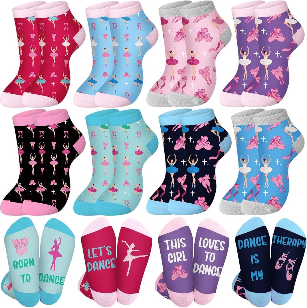 8 Pairs Dance Theme Socks Dancer Team Gifts Bulk for Girls Women Ballet Socks Accessories Party Favors