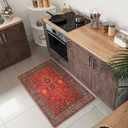 Keen Home Design 2x3 Rug - Machine Washable Entry Rug with Non-Slip Backing, Ideal for Enteryway, Kitchen, Bathroom, Laundry Room - Vintage, Easy Clean, Durable, Low Pile Rug - (2' x 3') (Red / Turquoise Blue)