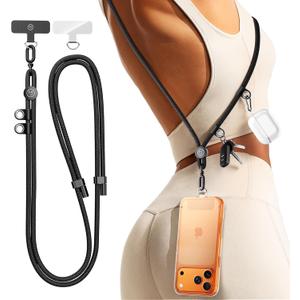 3 x Phone Lanyard Crossbody with 2 Hanging Loops: Metal Buckle Adjustable Skin-Friendly Cell Phone Strap for iPhone Around,Hands-Free Universal Anti Theft Neck Lanyards For Outdoor Travel,Black