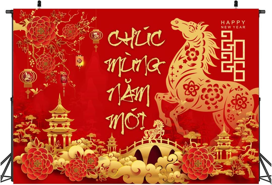 5 x TET Decorations 2026 Vietnamese New Year Backdrop with 12 Red Envelopes Vietnamese Lunar New Year Decorations