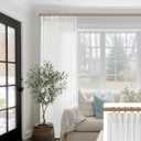 SHINELAND 108 Inch Long White Linen Sheer Curtains for Track System Ceiling Mount,Pinch Pleated Extra Long Curtains for Bay Window 2 Panels Set