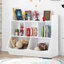 UTEX Toy Storage Organizer with Bookcase, Kids Multi Shelf Cubby for Books,Toys, Storage Organizer for Boys,Girls Play Room/Bedroom-White, 5 Cubbies