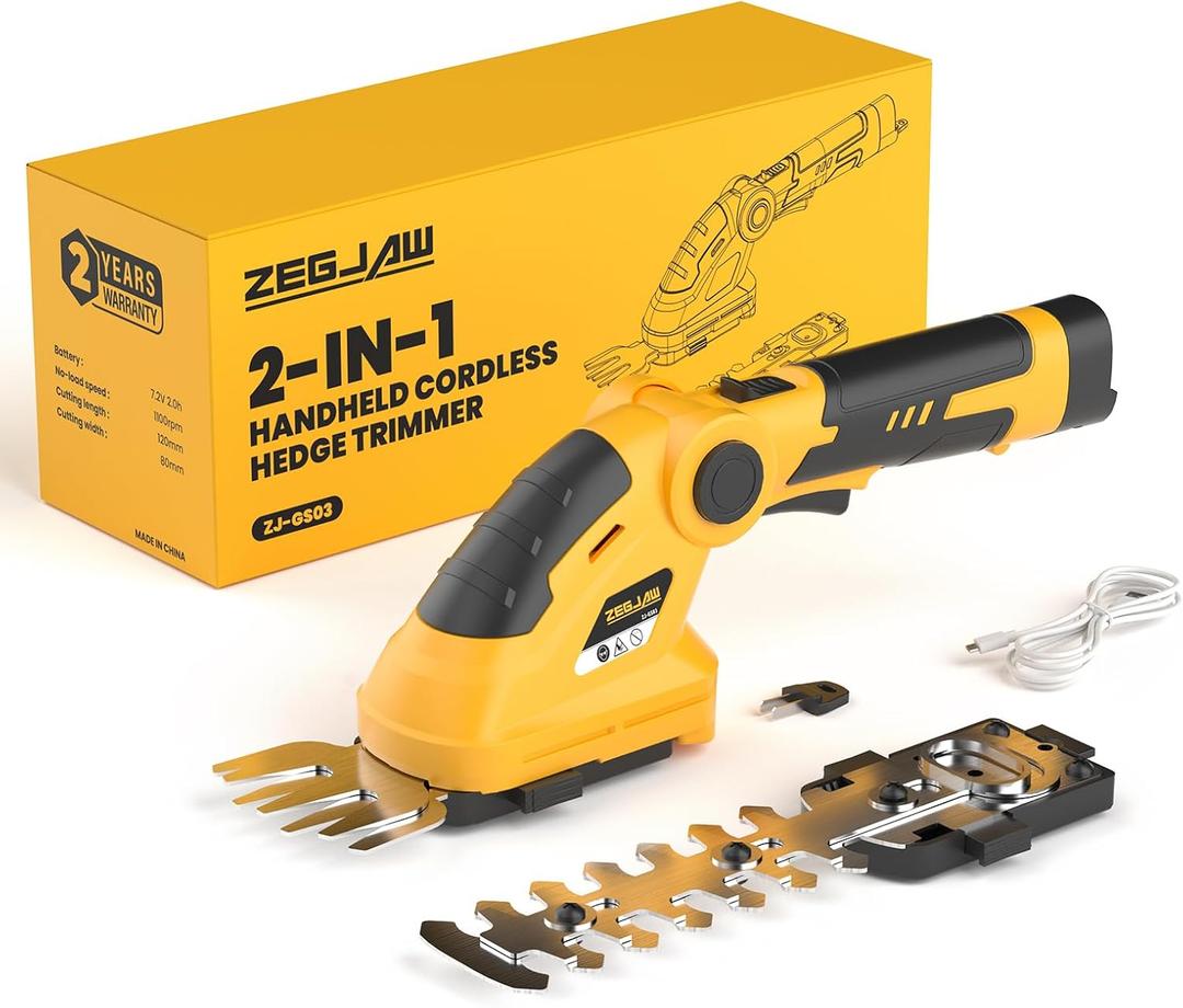 7.2V Cordless Hedge Trimmer & Grass Shears, 2 in 1 Electric Handheld Shrub Trimmer, Lightweight Rechargeable Bush Trimmers for Yard, Lawn, Garden