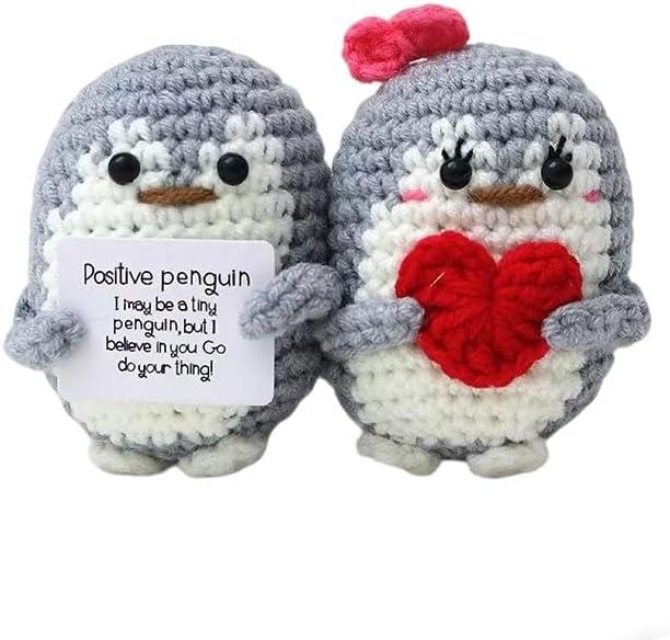3 x Positive Crochet Penguin, Encouragement Gift, Funny Inspirational, Cute Emotional Support Penguin, Small Desk Companion, Meaningful Gift Friend Coworker