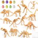 24 Pcs Dinosaur Fossil Skeleton Dino Bones Sand Dig Colorful Foam Dinosaur Eggs and 4 White Plastic Bones Toys for Kids Science Play Dino Sand Halloween Party Decor Supplies(Light Brown)