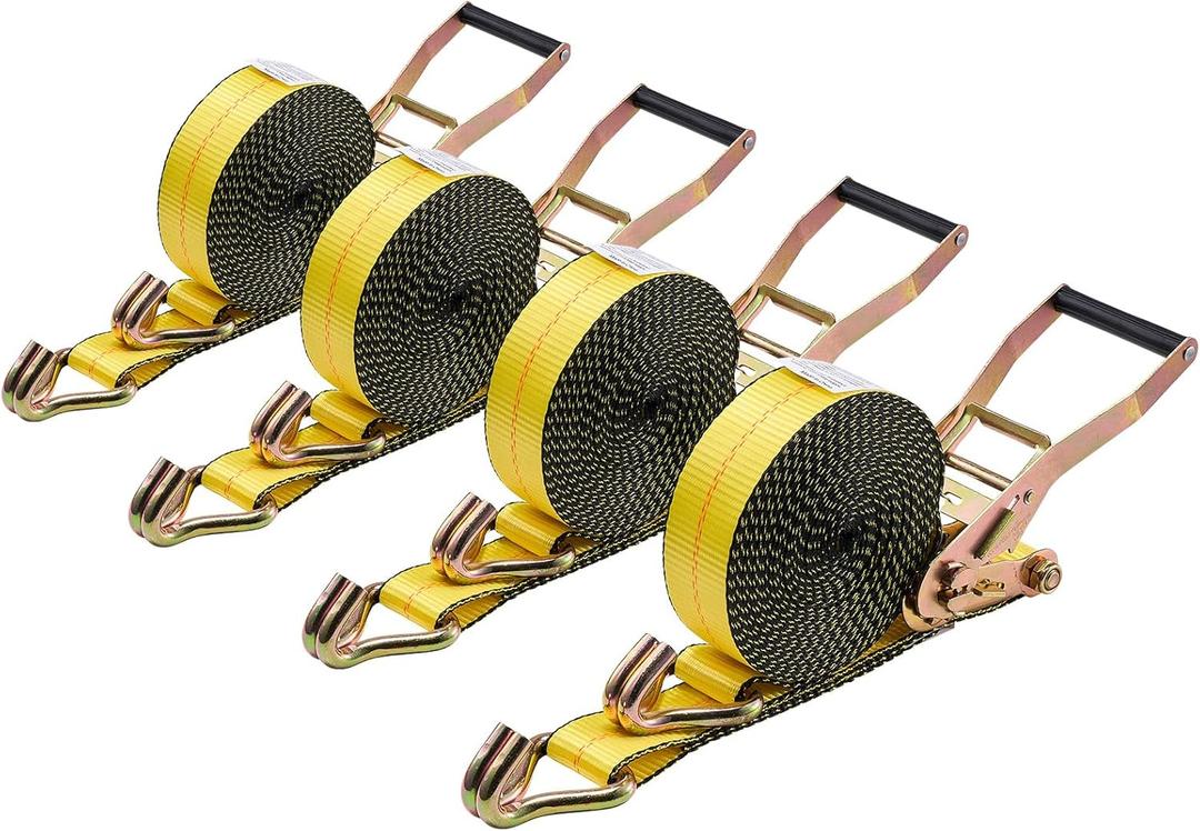 VEVOR Ratchet Straps, 2 in x 30 ft, Heavy Duty Tie Down Straps with Double J Hook, 10,000 lbs Break Strength, Carry Bag, Tie Down Ratcheting for Moving, Trailers, Motorcycles, Kayaks, Car Roof, 4 Pack