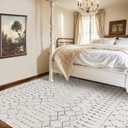 Deerly 5x7 Area Rugs for Living Room, Washable Rugs Moroccan Boho Farmhouse Rug with Non-Slip Backing, Soft Low Pile Indoor Floor Carpet Neutral Rug for Bedroom Dining Room, Off White/Grey