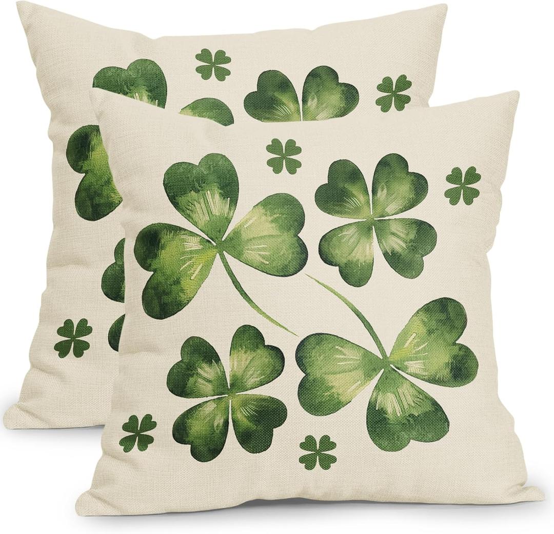 St Patrick's Day Pillow Covers 18x18 Inch Lucky Green Shamrocks Decorative Throw Pillows Cover Set of 2 Spring Holiday Pillow Cases for Festival Couch Bedroom Home Decor