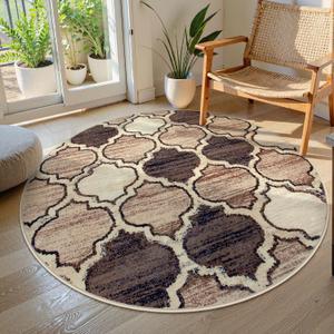 Lahome Moroccan Round Rugs - 4x4 Washable Non-Slip Small Round Area Rug Throw Soft Circle Rugs for Bedroom, Modern Print Indoor Round Carpet for Entryway Sofa Kitchen Living Room (Coffee, 4Ft-Round)