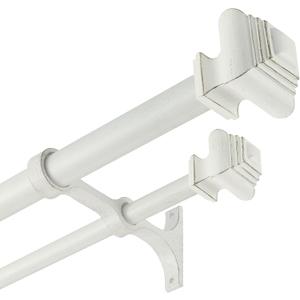 Double Curtain Rods for Windows 36 to 72 Inches, Heavy Duty Double Curtain Rod with Square Retro Finials and Double Aluminum Bracket, Adjustable Double Rod for Curtains, Antique White