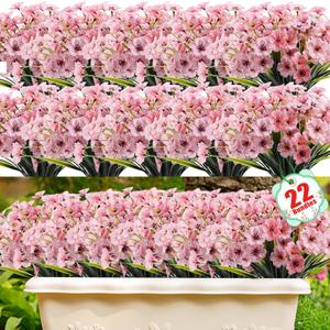 22 Pack Artificial Flowers Outdoor Fake Plants, Faux Flowers UV Resistant with Plastic Plants, Faux Silk Flowers for Outdoors Outside Front Porch Hanging Planter Window Box Garden Decoration(Pink)
