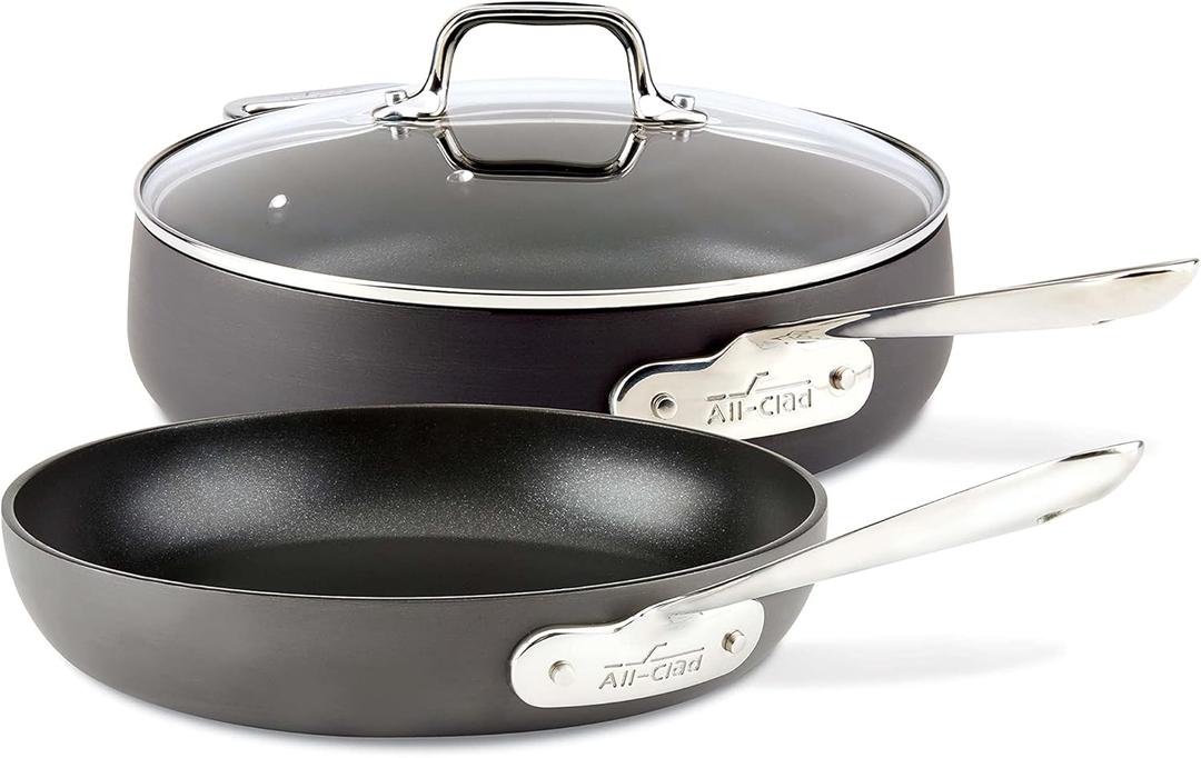 All-Clad HA1 Hard Anodized Nonstick Saute Pan with Lid and Fry Pan Set 4 Quart, 10 Inch Induction Oven Broiler Safe 500F Pots and Pans, Cookware Black