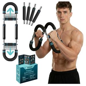 Twister Arm Trainer | Chest Workout Equipment Also for Biceps, Shoulders, Forearms, Back, Legs; Arm Chest Trainer for Men, Women, Beginners, Pros | 2 Spring Sets, 6 Resistance Levels (Blue)