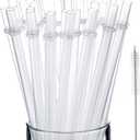 Jovitec 50 Pieces Plastic Straws Reusable for Tumblers Mason Jars Milkshakes Smoothies Reusable Hard Plastic Drinking Straws with Cleaning Brush(11 Inch,Clear)